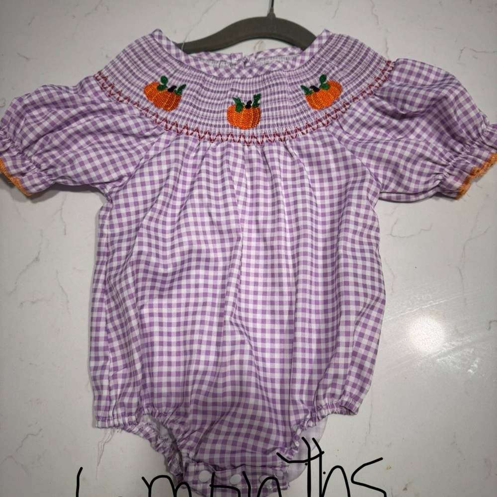 Purple Gingham Pumpkin Smocked Baby Costume
